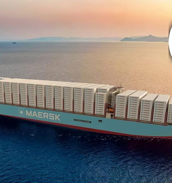 A Maersk container ship with the Federal Maritime Commission emblem featured.